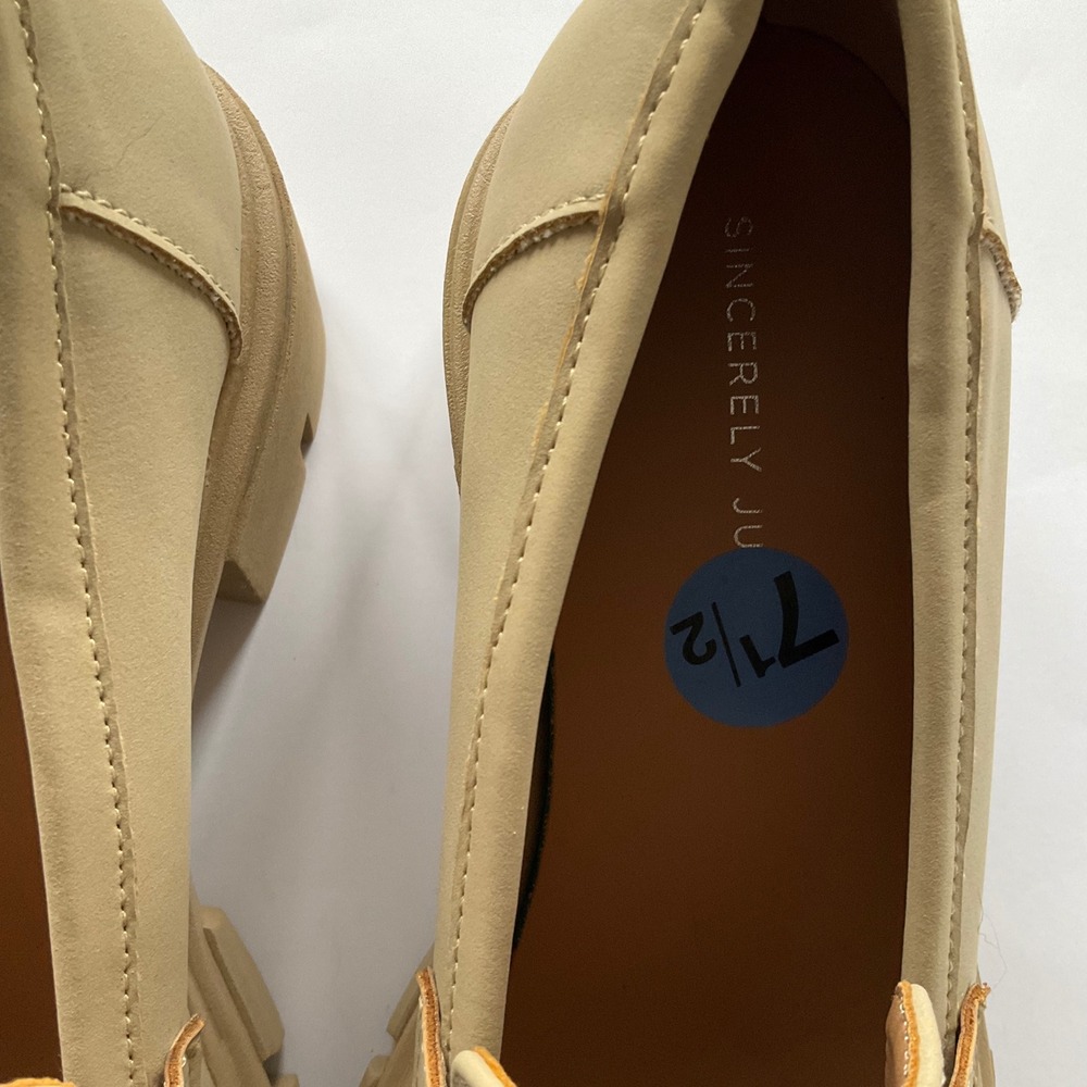 NWOT‎ Sincerely Jules Shoes Beige Chunky Platform Penny Loafers Block Heel 7.5 - Picture 12 of 14